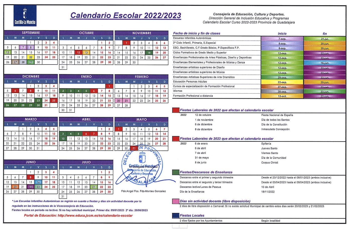 Calendarios Escolares Provinciales 2022/2023 Docentes CLM